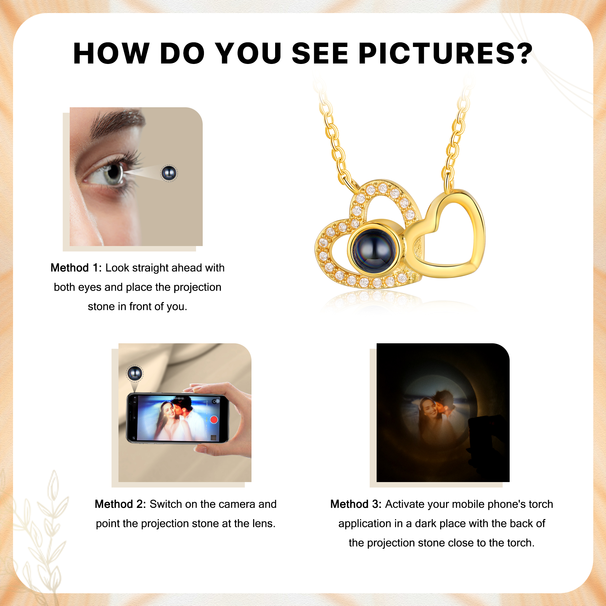 Personalised Projection Necklace Double Heart Design with Custom Photo Gift for Her | Jessmade