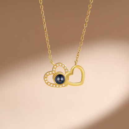 Personalised Projection Necklace Double Heart Design with Custom Photo Gift for Her | Jessmade
