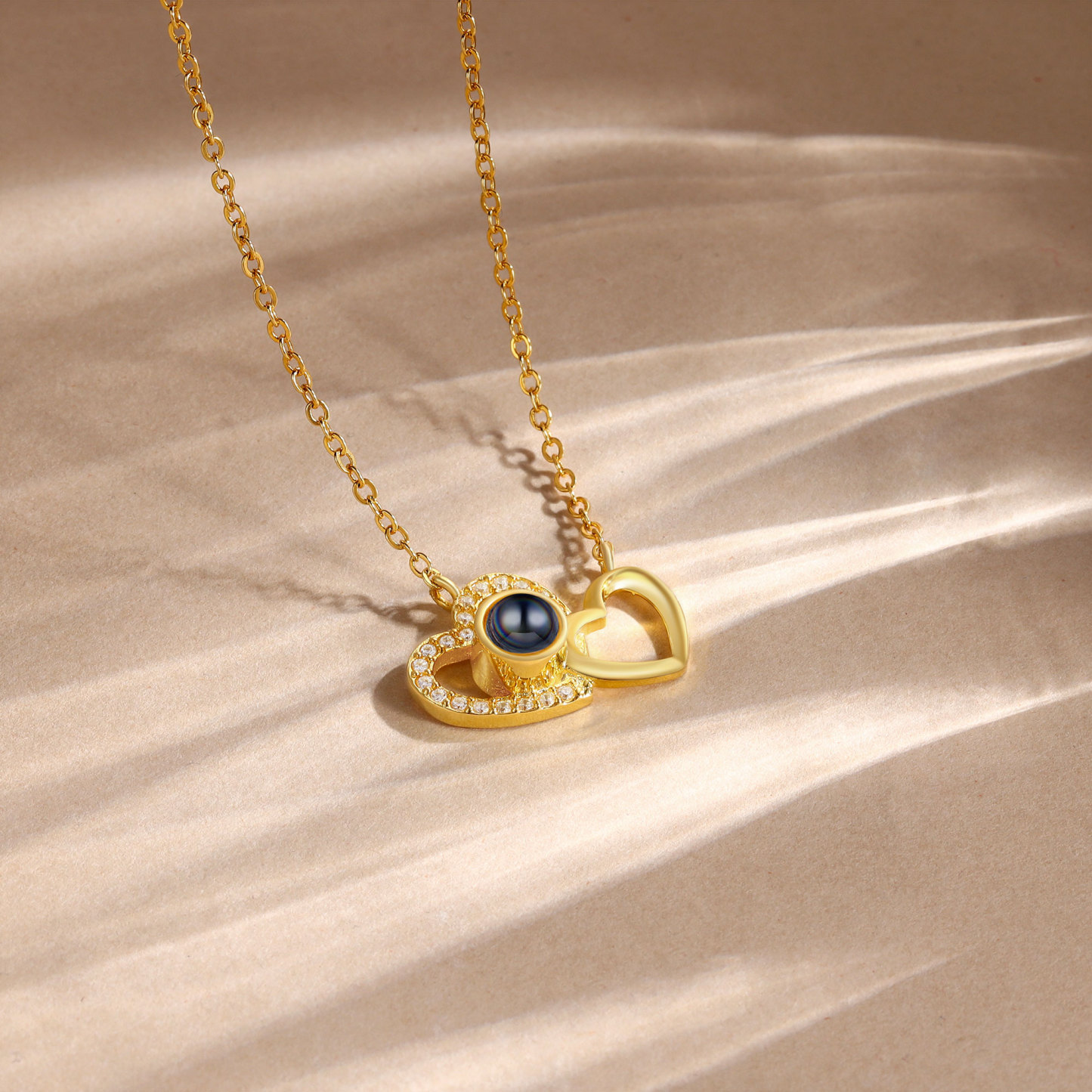 Personalised Projection Necklace Double Heart Design with Custom Photo Gift for Her | Jessmade