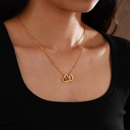 Personalised Projection Necklace Double Heart Design with Custom Photo Gift for Her | Jessmade
