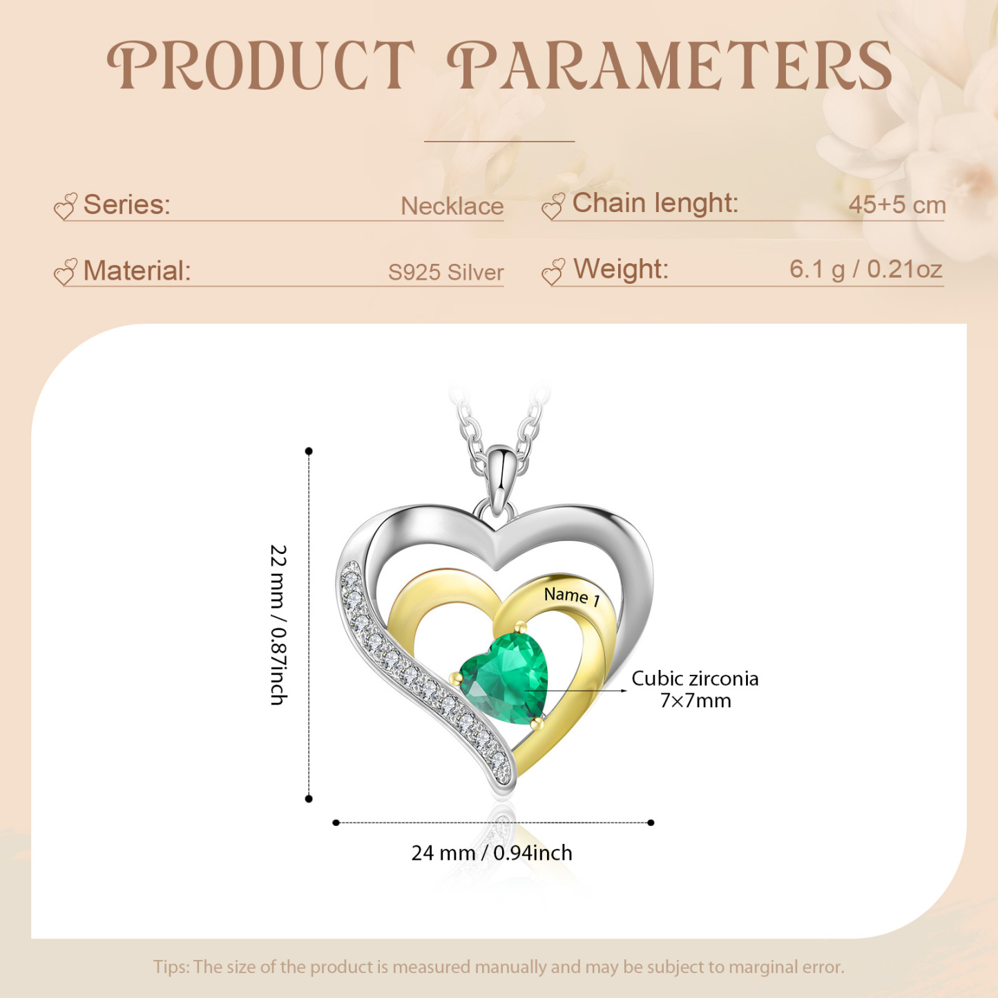 1 Name - Personalized Special Heart Necklace in Silver with Birthstone and Name Beautiful Gift for Her