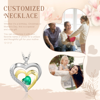 1 Name - Personalized Special Heart Necklace in Silver with Birthstone and Name Beautiful Gift for Her