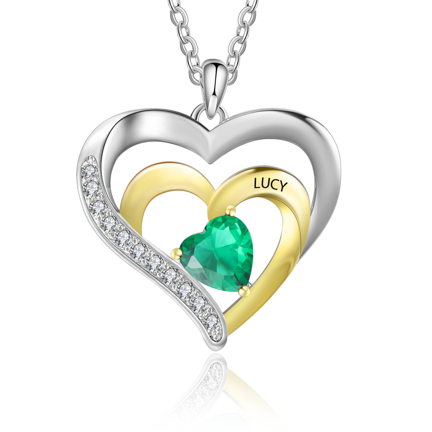 1 Name - Personalized Special Heart Necklace in Silver with Birthstone and Name Beautiful Gift for Her