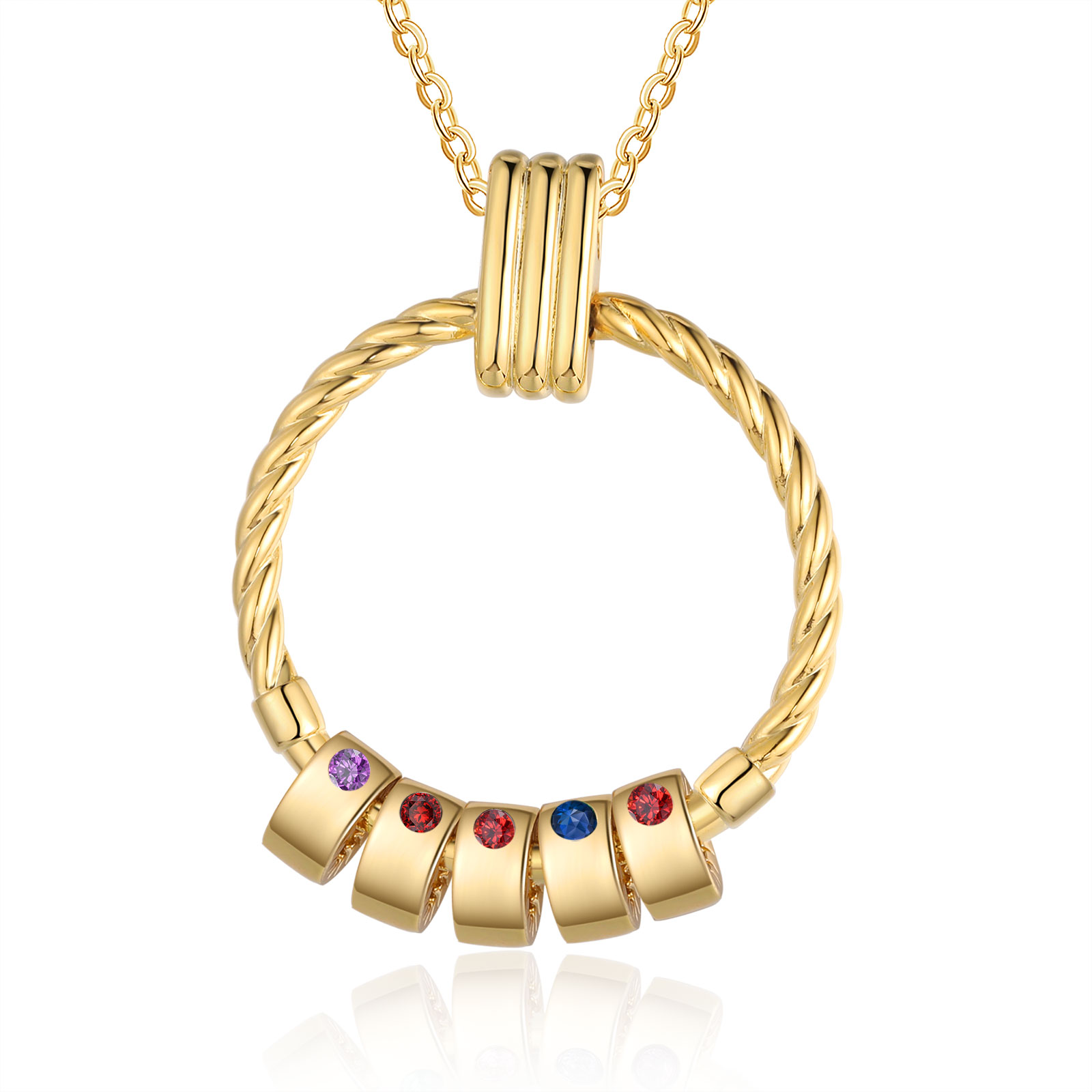 5 Names - Personalized Round Pendant Necklace Customized Name Gift for Her