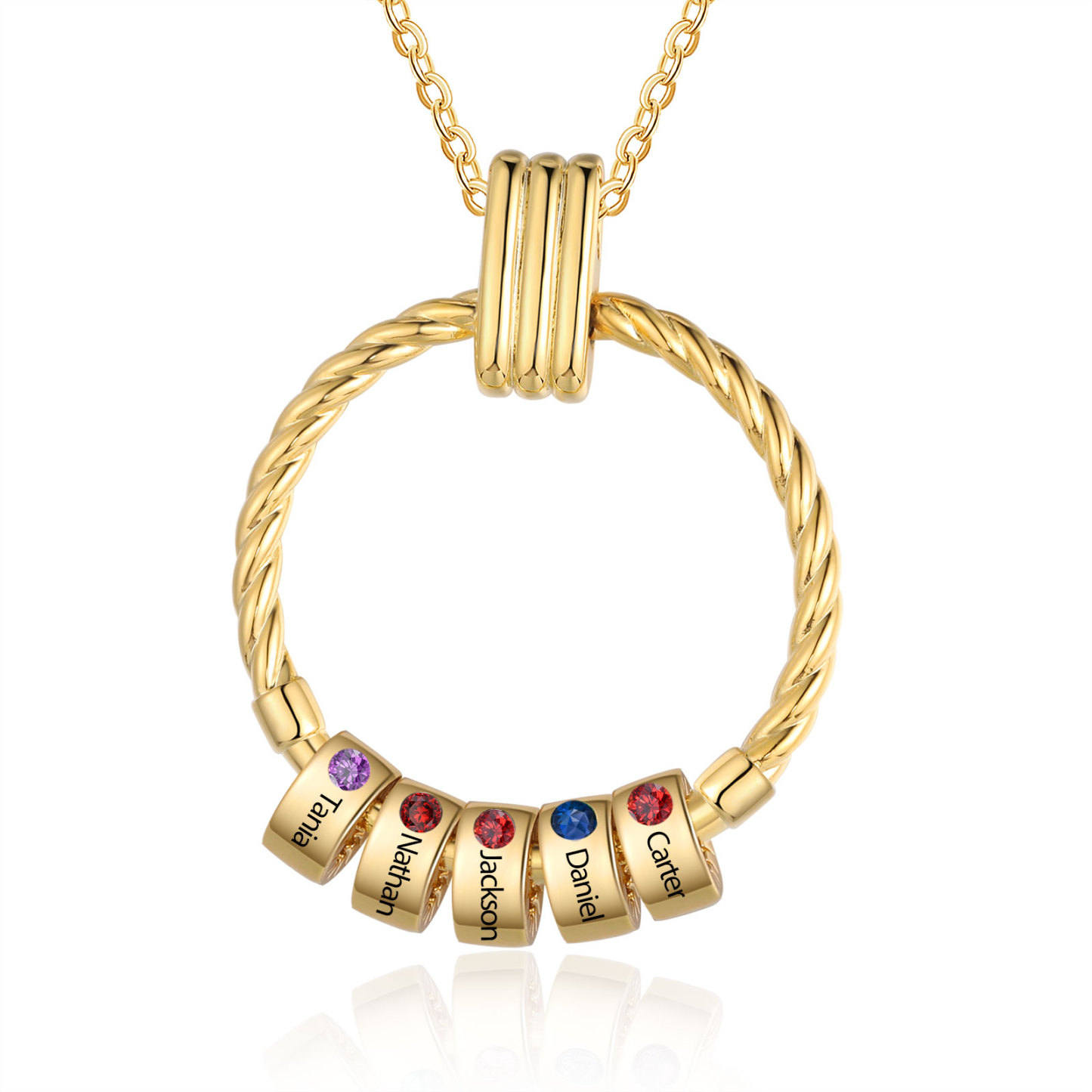 5 Names - Personalized Round Pendant Necklace Customized Name Gift for