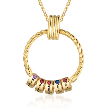 5 Names - Personalized Round Pendant Necklace Customized Name Gift for Her