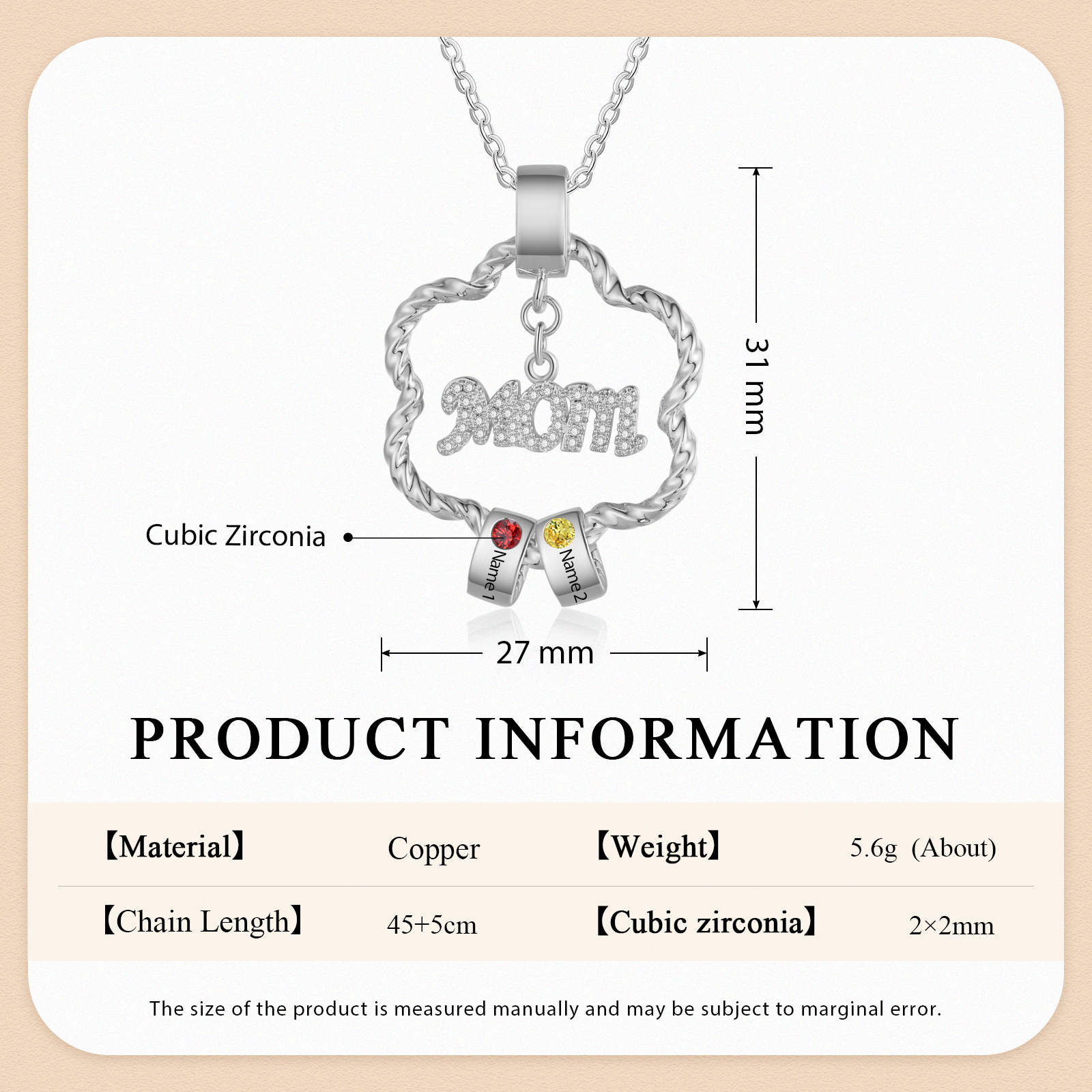 2 Name - Personalized Flower Necklace With 2 Birthstone Pendants Engraved With Names Gift For Mum