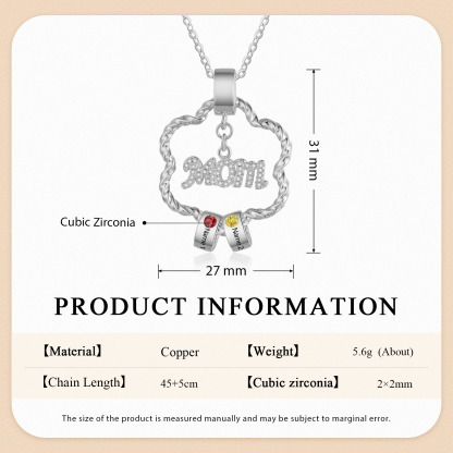 2 Name - Personalized Flower Necklace With 2 Birthstone Pendants Engraved With Names Gift For Mum