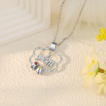 2 Name - Personalized Flower Necklace With 2 Birthstone Pendants Engraved With Names Gift For Mum
