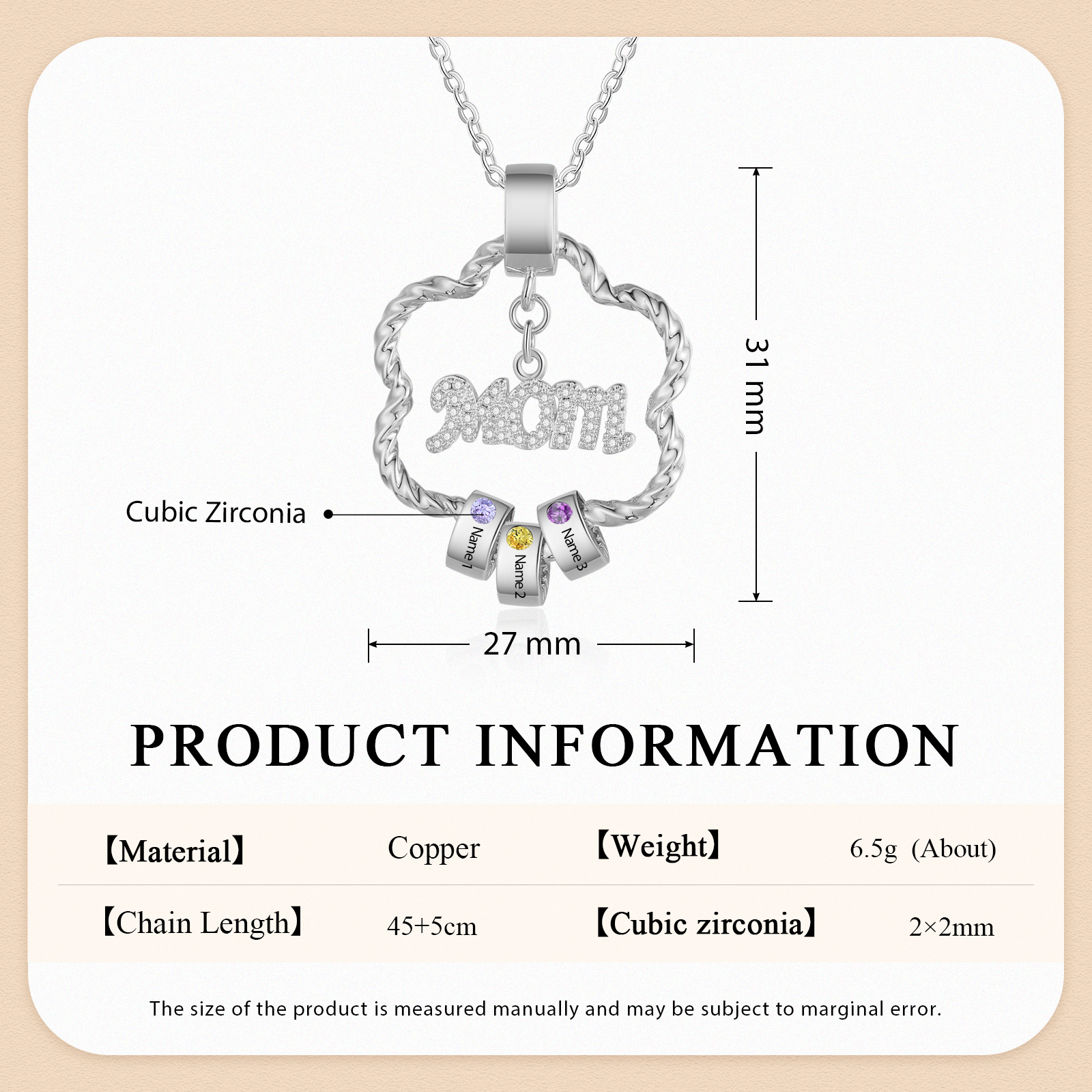 3 Names - Personalized Flower Pendant Necklace Custom Birthstone Gift for Mom