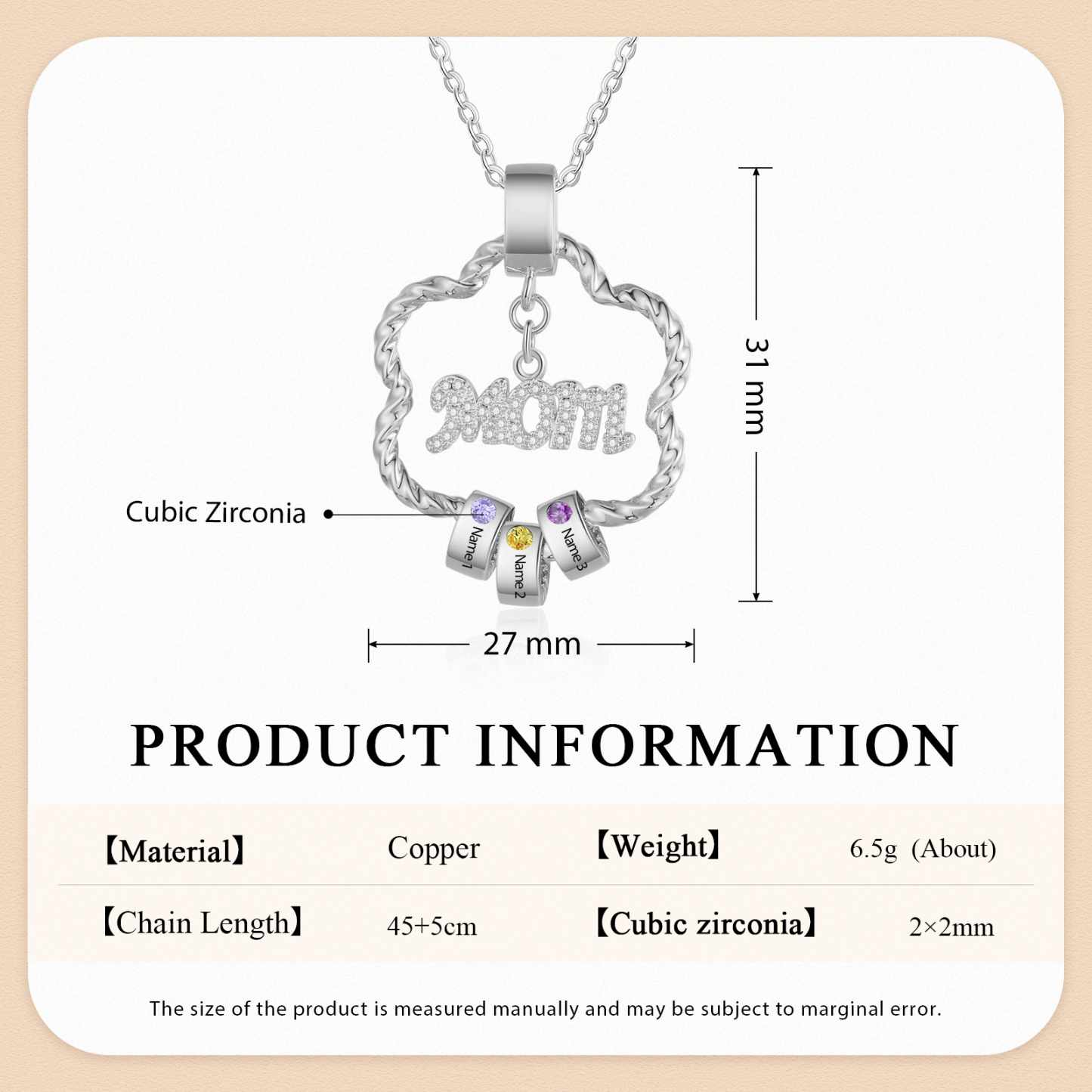 3 Names - Personalized Flower Pendant Necklace Custom Birthstone Gift for Mom