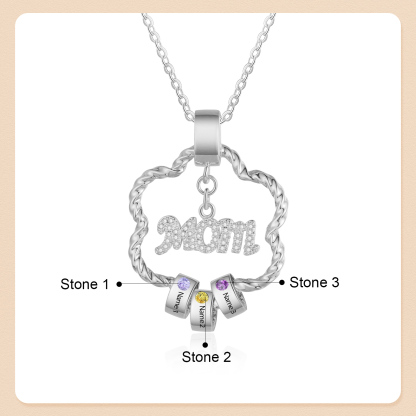 3 Names - Personalized Flower Pendant Necklace Custom Birthstone Gift for Mom