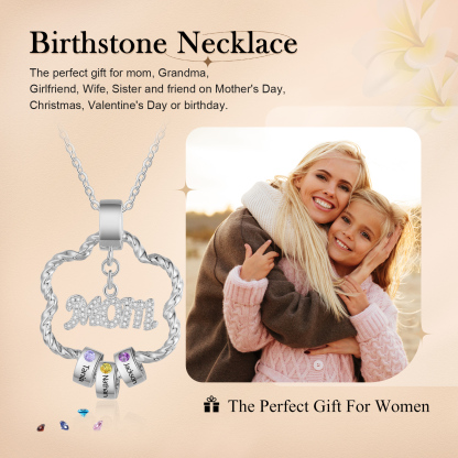 3 Names - Personalized Flower Pendant Necklace Custom Birthstone Gift for Mom