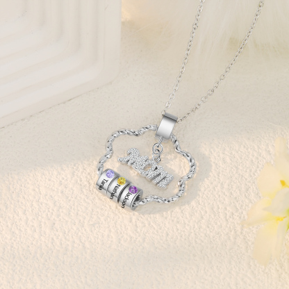 3 Names - Personalized Flower Pendant Necklace Custom Birthstone Gift for Mom