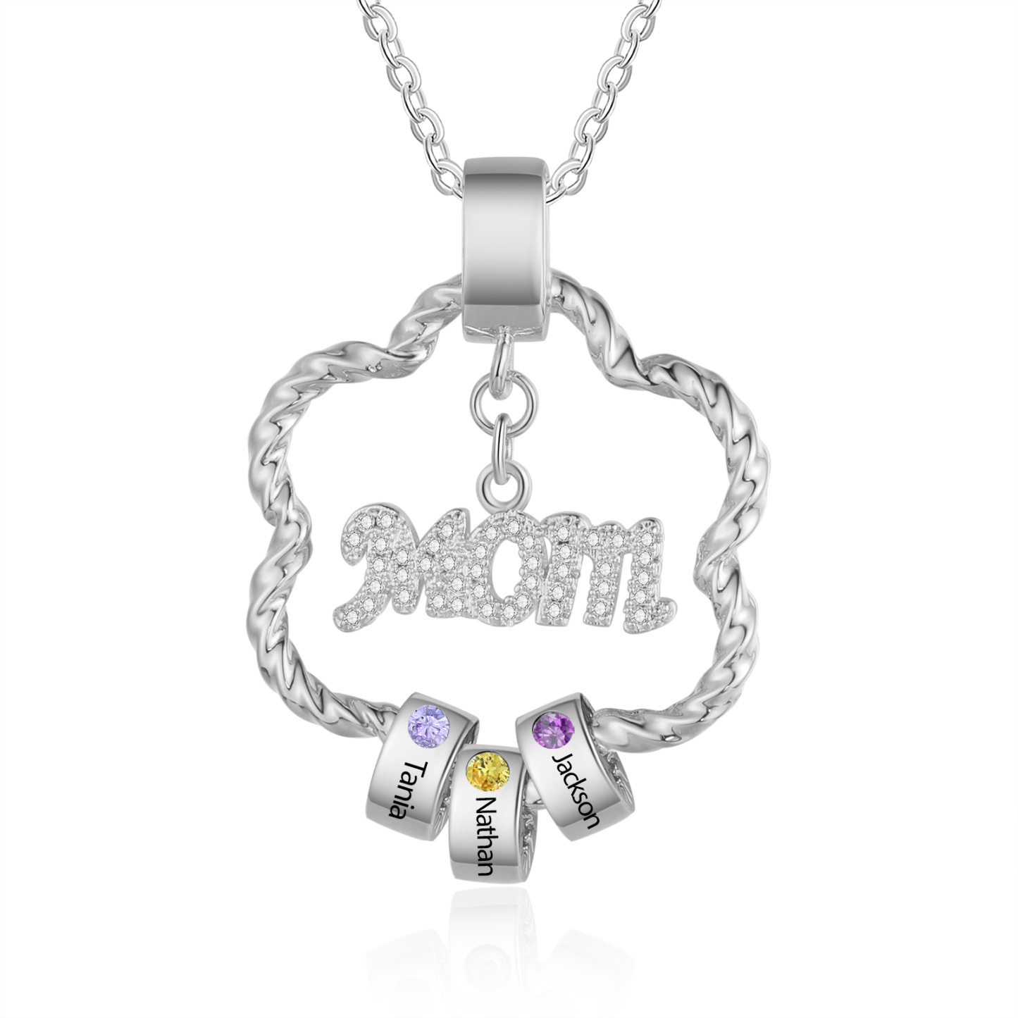 3 Names - Personalized Flower Pendant Necklace Custom Name Gift for Mo