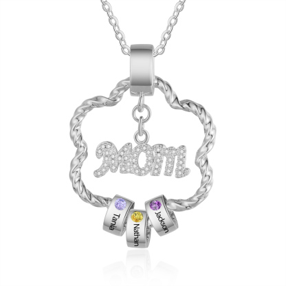 3 Names - Personalized Flower Pendant Necklace Custom Name Gift for Mo