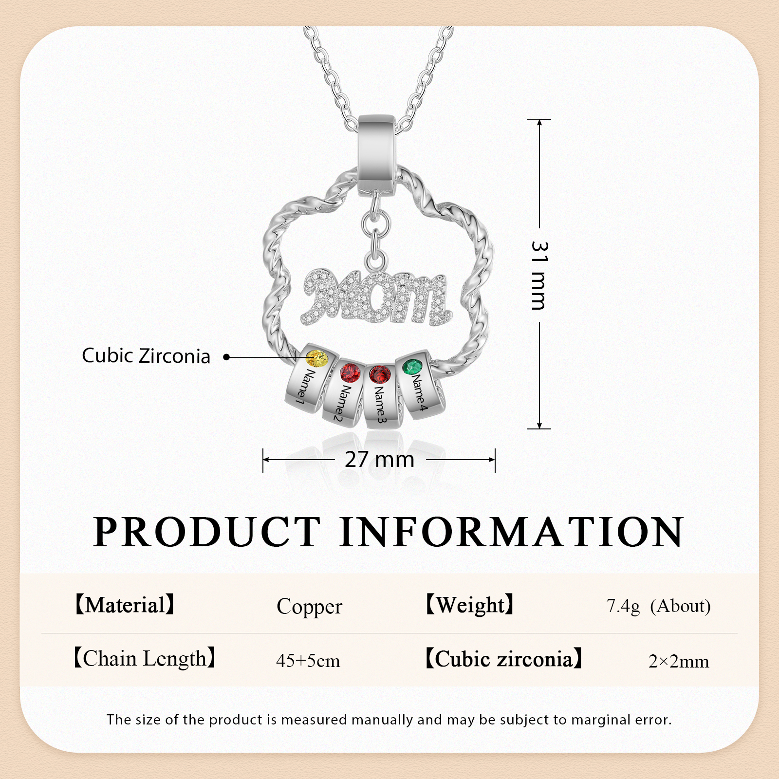 4 Names - Personalized Flower Pendant Necklace Custom Birthstone Gift for Mom