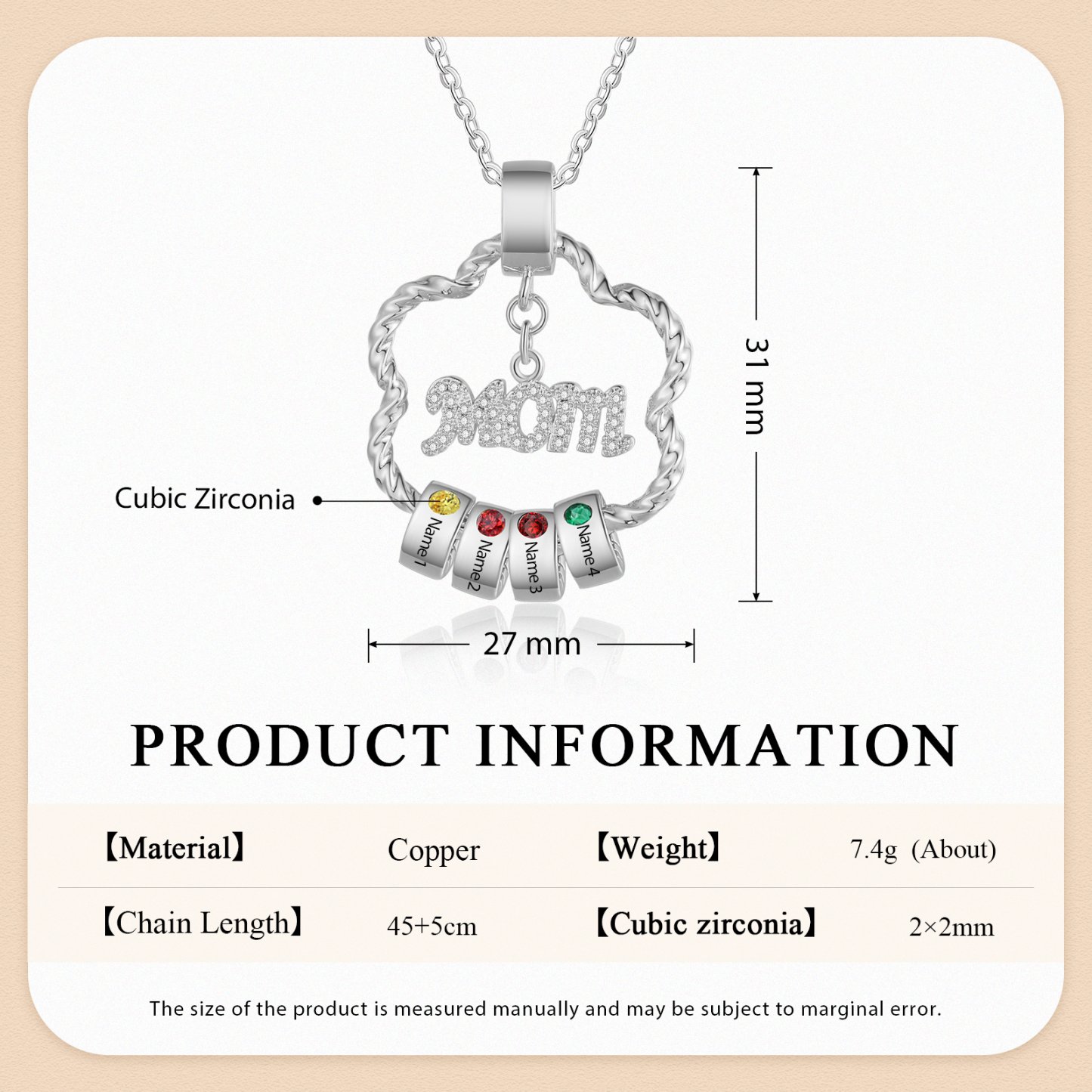 4 Names - Personalized Flower Pendant Necklace Custom Birthstone Gift for Mom