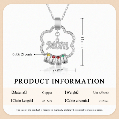 4 Names - Personalized Flower Pendant Necklace Custom Birthstone Gift for Mom