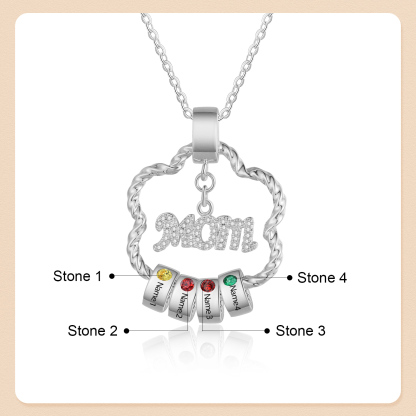 4 Names - Personalized Flower Pendant Necklace Custom Birthstone Gift for Mom