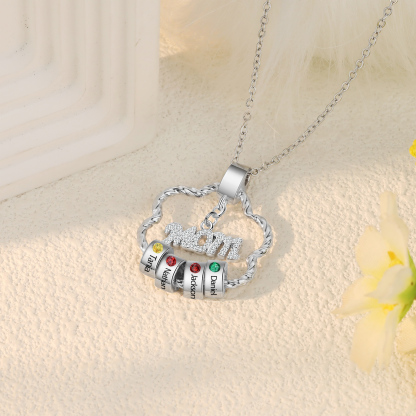 4 Names - Personalized Flower Pendant Necklace Custom Birthstone Gift for Mom