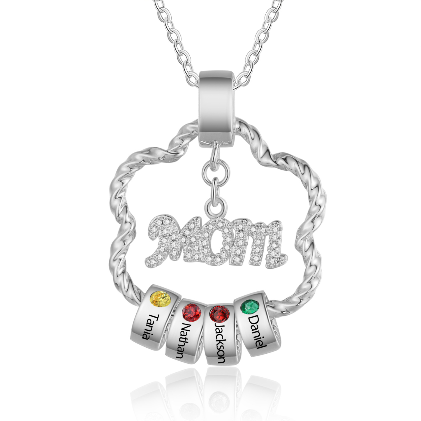 4 Names - Personalized Flower Pendant Necklace Custom Name Gift for Mo