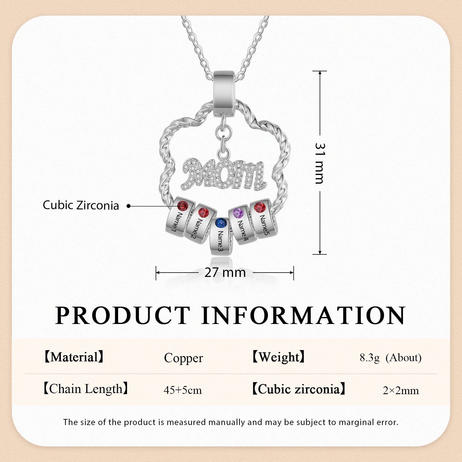 5 Name Personalized Flower Necklace With 5 Birthstone Pendants Engraved With Names Gift For Mom/Mum