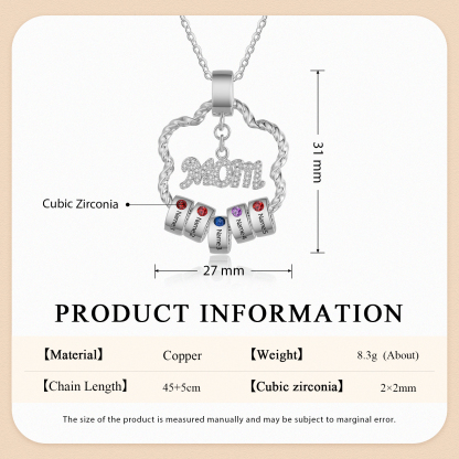 5 Name Personalized Flower Necklace With 5 Birthstone Pendants Engraved With Names Gift For Mom/Mum