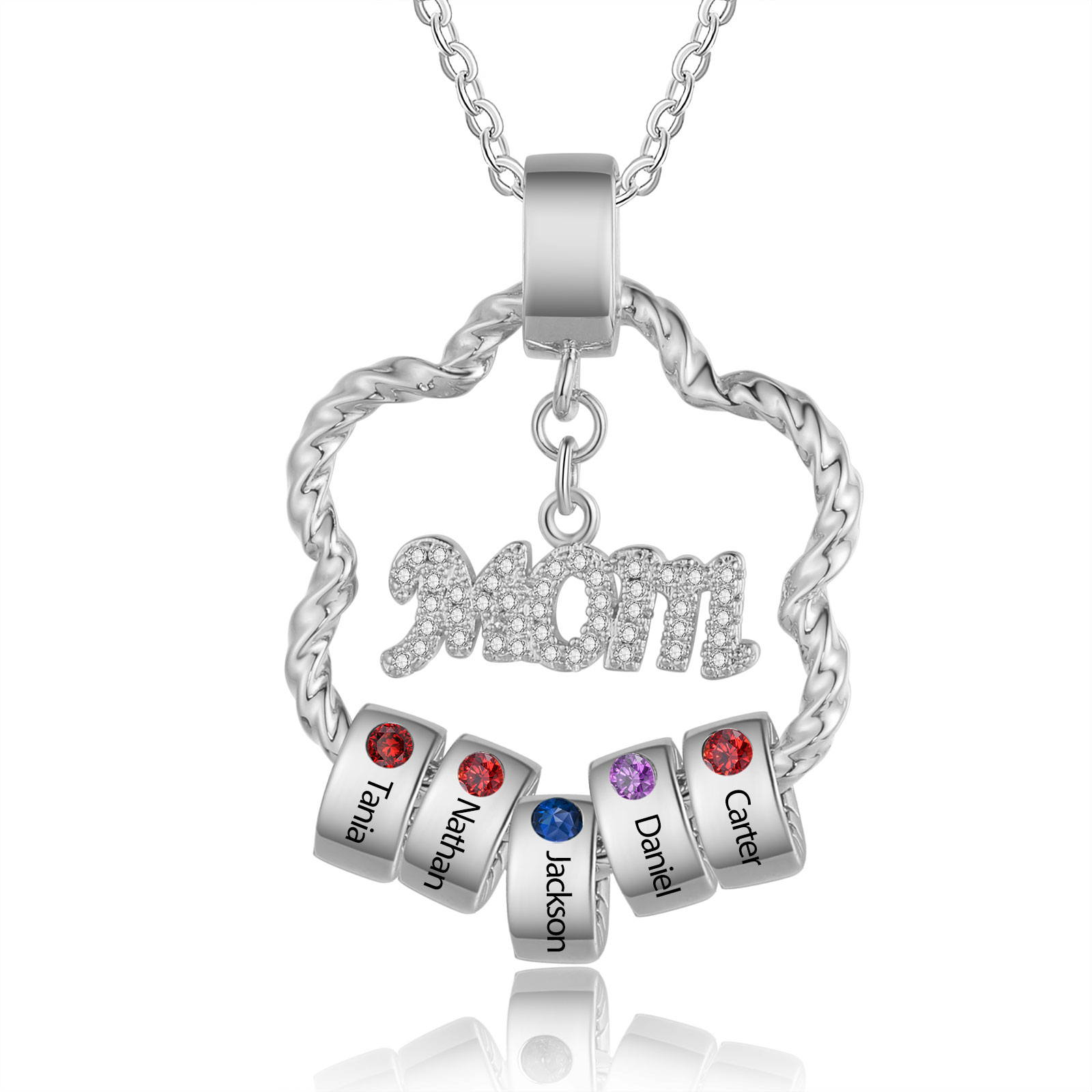 5 Name Personalized Flower Necklace With 5 Birthstone Pendants Engraved With Names Gift For Mom/Mum