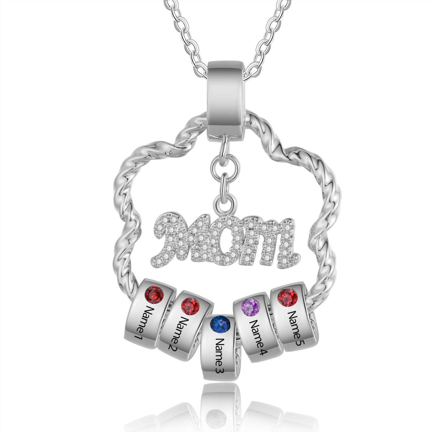 5 Name Personalized Flower Necklace With 5 Birthstone Pendants Engraved With Names Gift For Mom/Mum