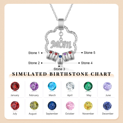 5 Name Personalized Flower Necklace With 5 Birthstone Pendants Engraved With Names Gift For Mom/Mum
