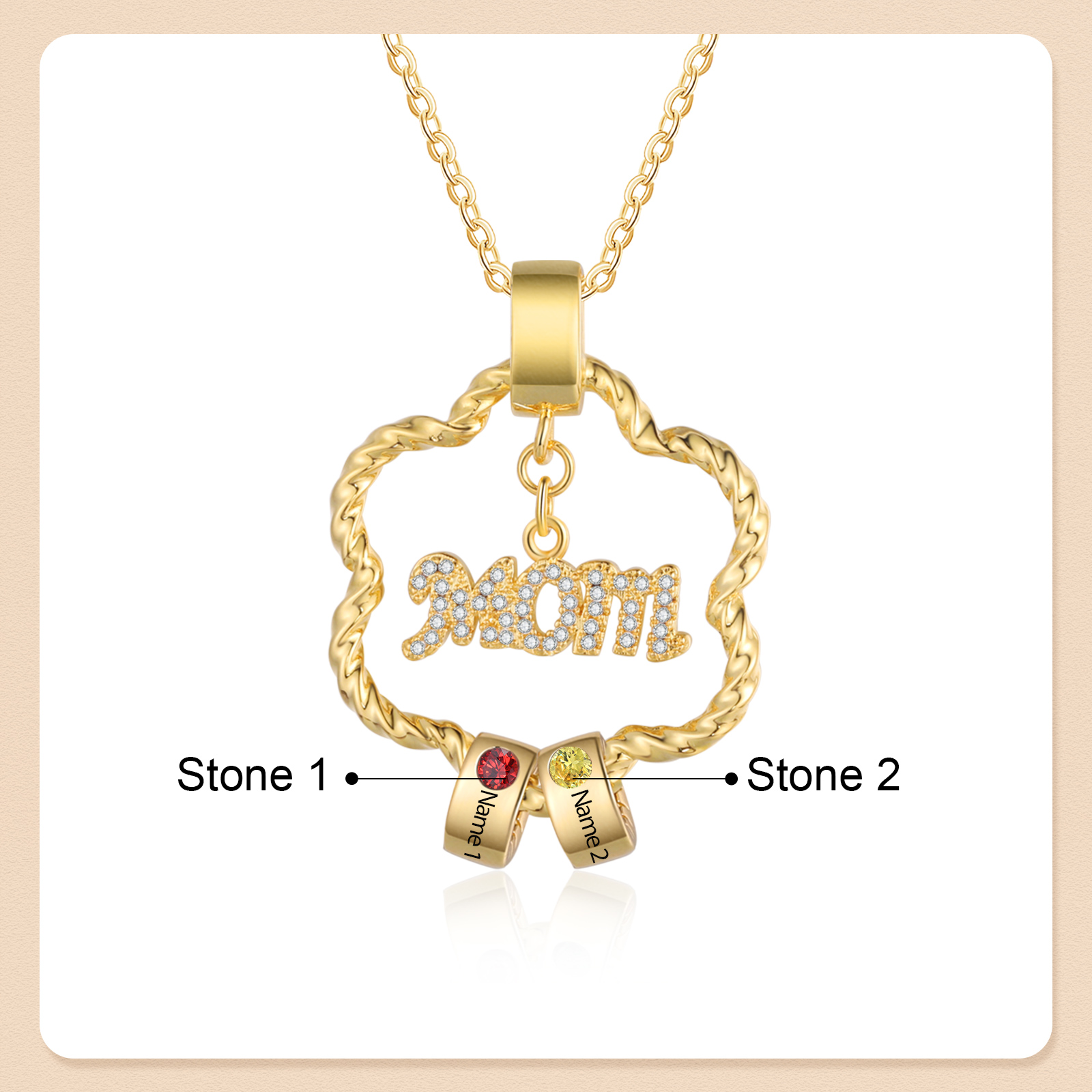 2 Names - Personalized Flower Pendant Necklace Custom Name Gift for Mom