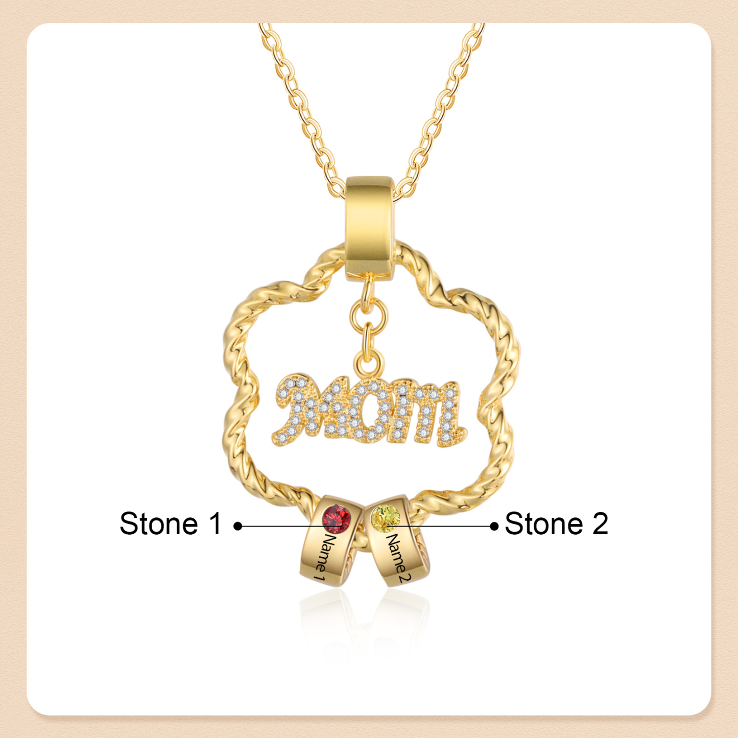 2 Names - Personalized Flower Pendant Necklace Custom Name Gift for Mom