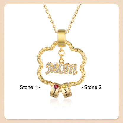 2 Names - Personalized Flower Pendant Necklace Custom Name Gift for Mom