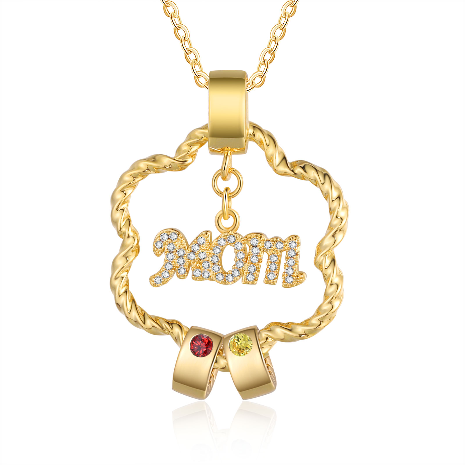 2 Names - Personalized Flower Pendant Necklace Custom Name Gift for Mom