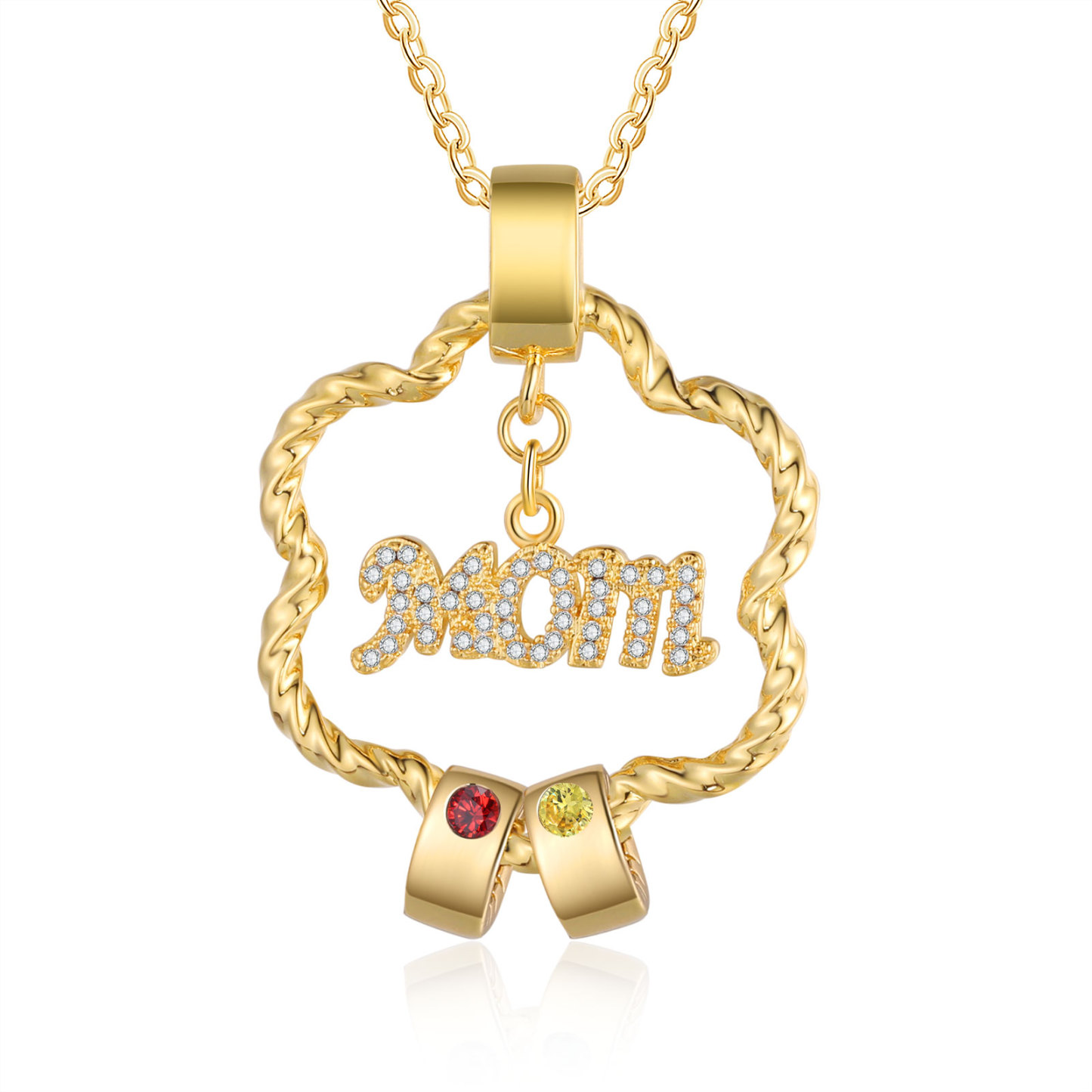 2 Names - Personalized Flower Pendant Necklace Custom Name Gift for Mom