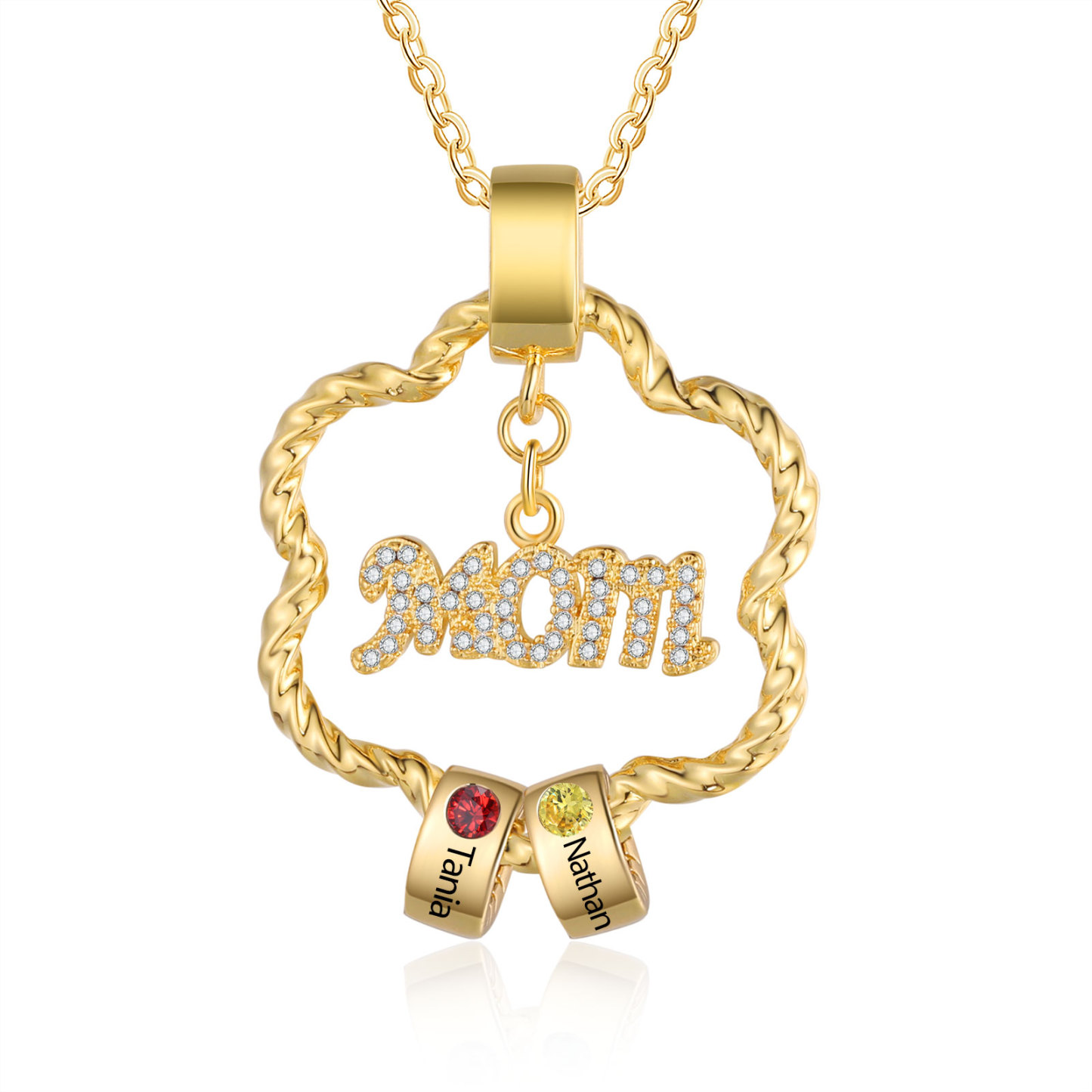 2 Names - Personalized Flower Pendant Necklace Custom Name Gift for Mom