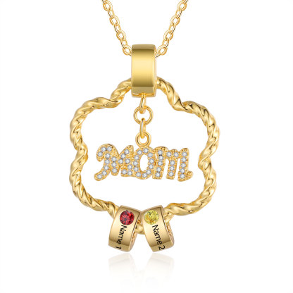 2 Names - Personalized Flower Pendant Necklace Custom Name Gift for Mom