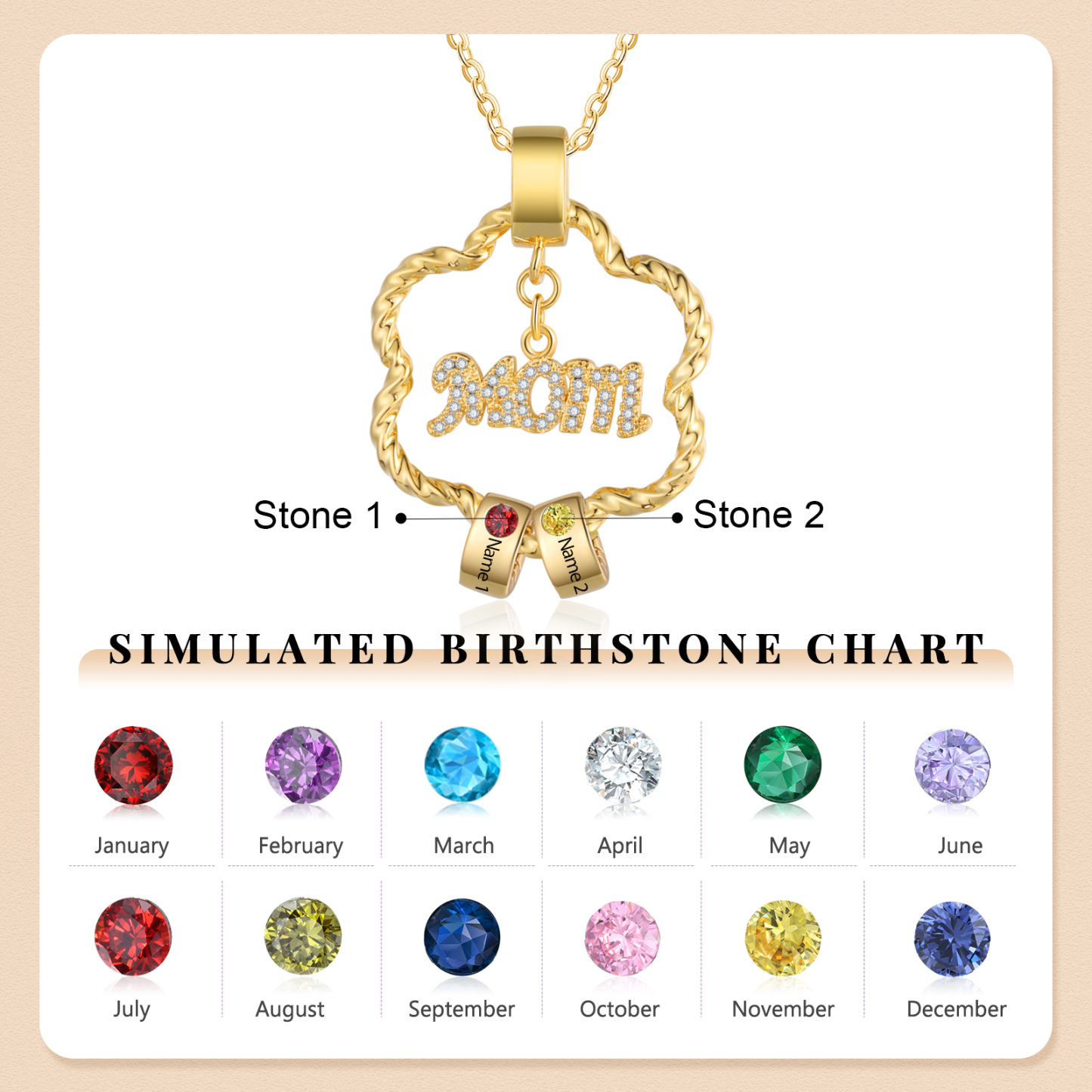 2 Names - Personalized Flower Pendant Necklace Custom Name Gift for Mom