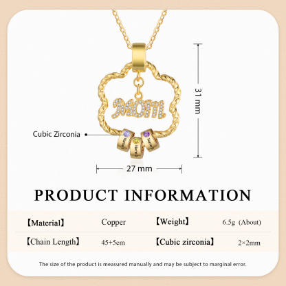 3 Names - Personalized Flower Pendant Necklace Custom Name Gift for Mom