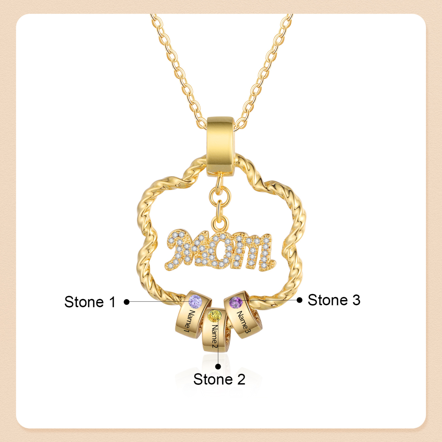 3 Names - Personalized Flower Pendant Necklace Custom Name Gift for Mom