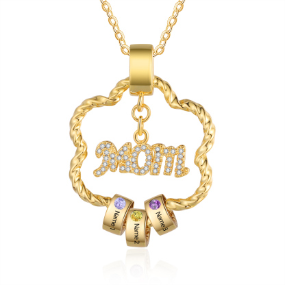 3 Names - Personalized Flower Pendant Necklace Custom Name Gift for Mom