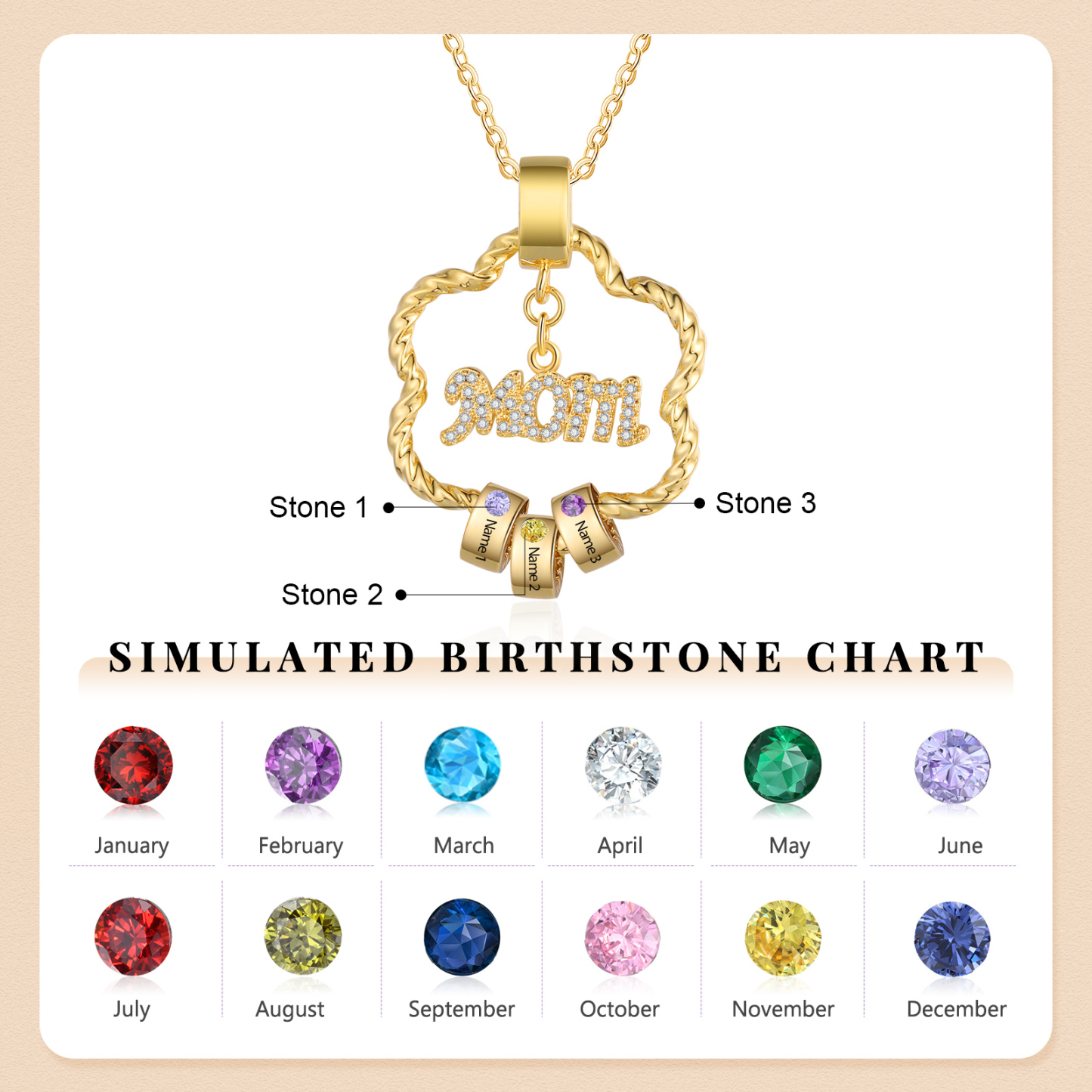 3 Names - Personalized Flower Pendant Necklace Custom Name Gift for Mom