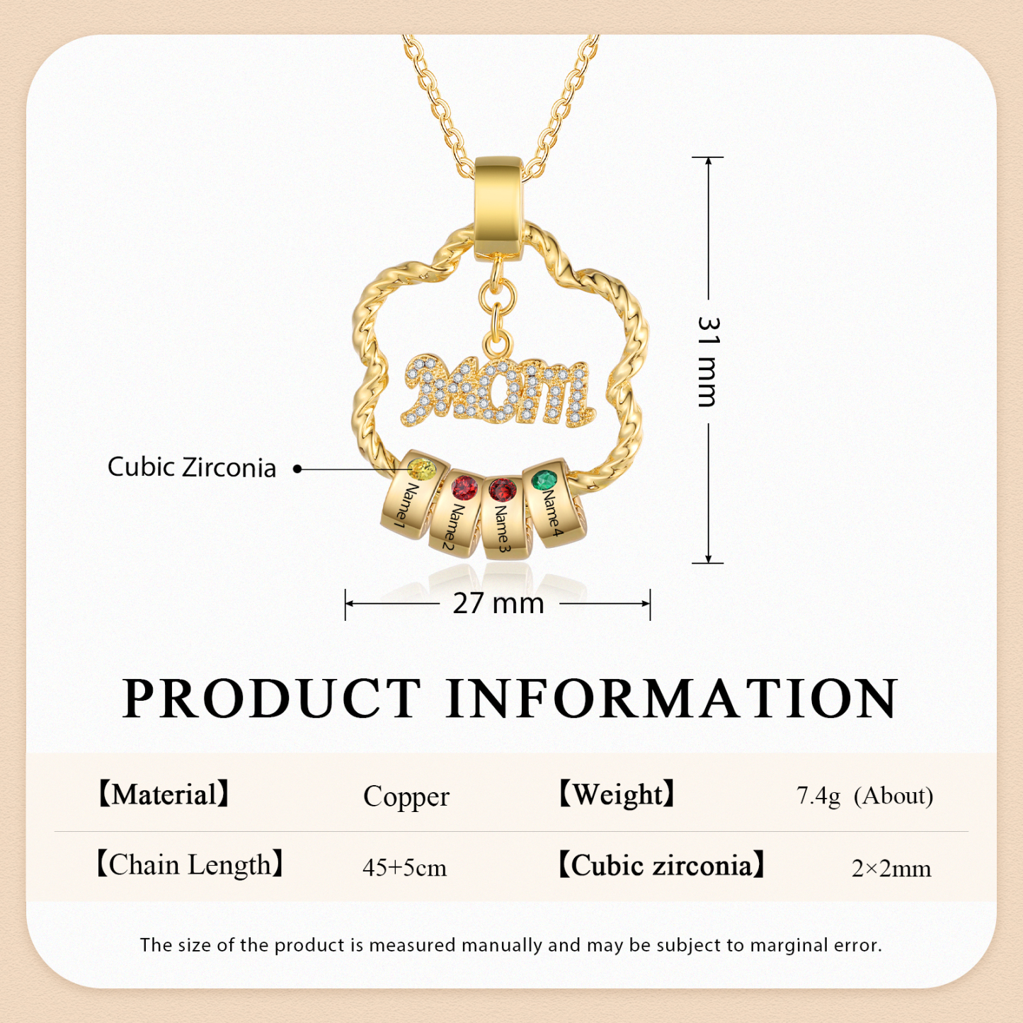 4 Names - Personalized Flower Pendant Necklace Custom Name Gift for Mom