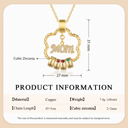 4 Names - Personalized Flower Pendant Necklace Custom Name Gift for Mom