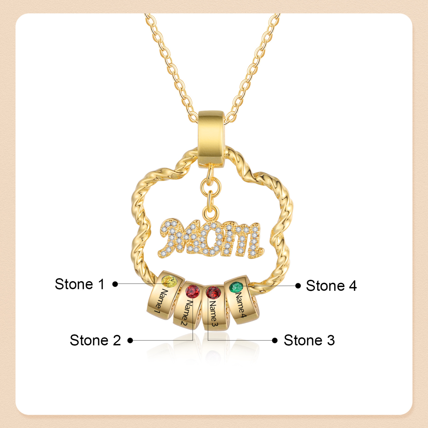 4 Names - Personalized Flower Pendant Necklace Custom Name Gift for Mom