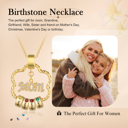 4 Names - Personalized Flower Pendant Necklace Custom Name Gift for Mom