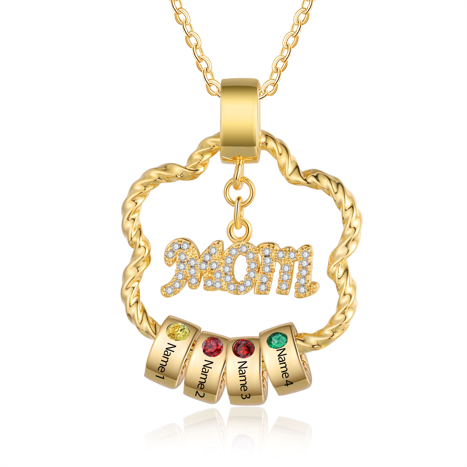 4 Names - Personalized Flower Pendant Necklace Custom Name Gift for Mom