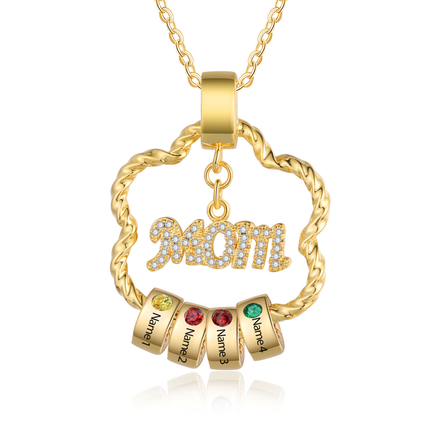 4 Names - Personalized Flower Pendant Necklace Custom Name Gift for Mom