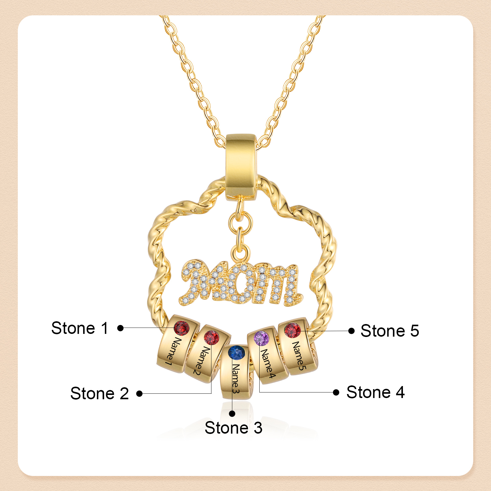 5 Names - Personalized Flower Pendant Necklace Custom Name Gift for Mom